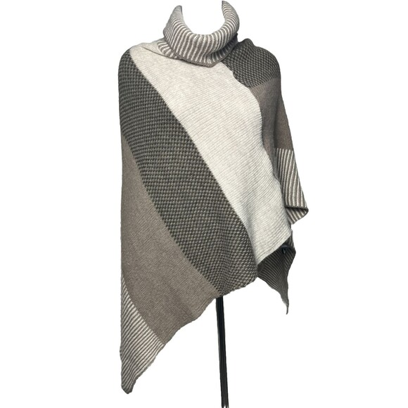 Persaman NY Cowl Neck Poncho Wrap Luxury Designer Wool Mohair Neutrals Brown o/s - Picture 4 of 5